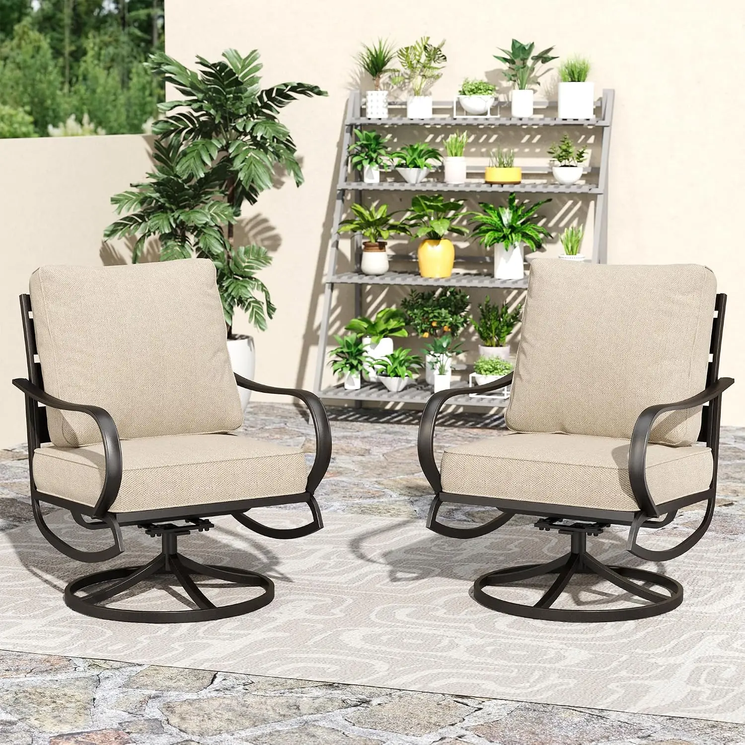 Swivel Patio Chair 2 Set with Thick Cushion High Back Steel Outdoor Deep Seat All Weather Deck Balcony Furniture, Customized