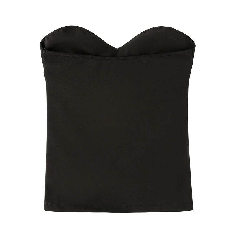HXAO Women's Corset Crop Top Woman Summer Strapless Black Tube Top Ruched Backelss Sexy Solid Tops Off Shoulder Bustier 088