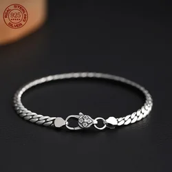 S925 Sterling silver fashion simple elegant Cuban bracelet for men and women handwoven riding crop chain jewelry gifts