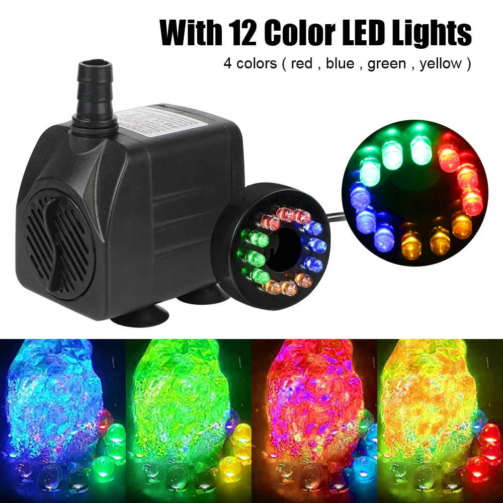 Waterproof Ultra-quiet with 12 LED Light Submersible Fountain for Garden Aquarium Fish Tank Bird Bath Fountain Water Pump