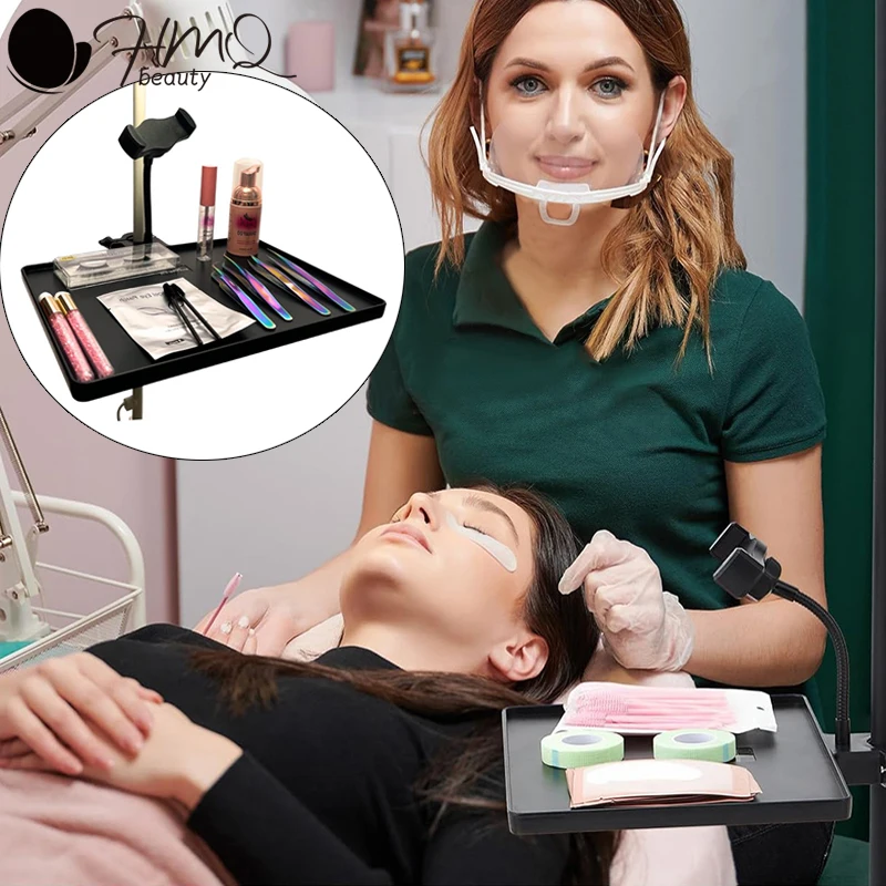 Eyelash Tray Holder Half Moon Light Lamp Universal Clamp Clip Platform Adjustable With Phone Holder Eyelash Makeup Cosmetic Tray
