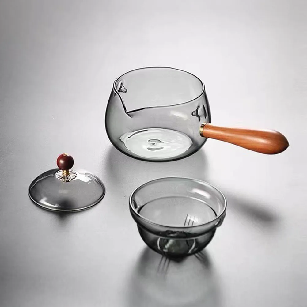 

Side Handle Glass Teapot Wooden Strainer Kettle Portable Retro Tea Container Filter Infuser Household Kettles