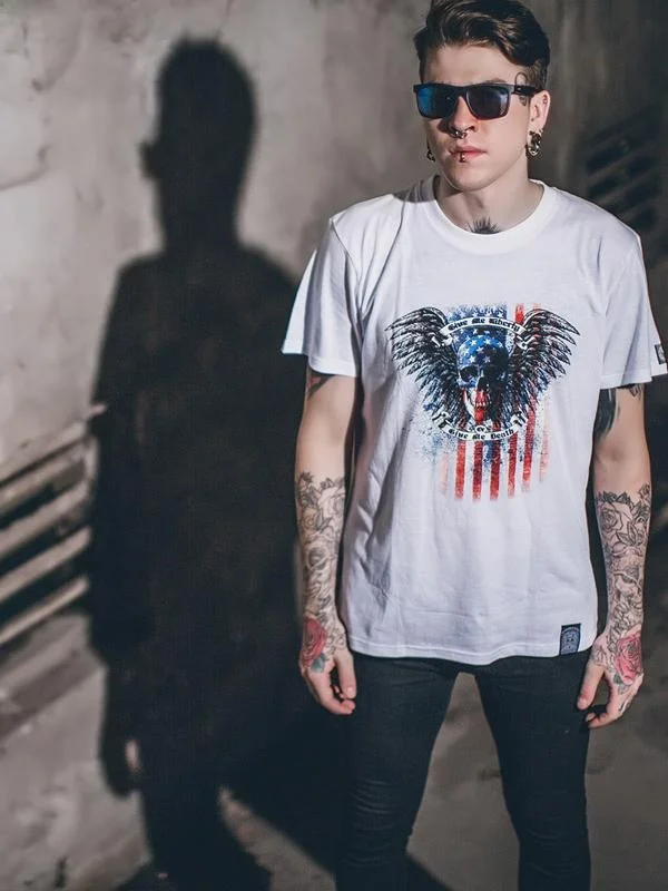 Rockabilly Cotton T-Shirt Men's Short Sleeve round Neck Skeleton Devil Print Comfortable Breathable Summer Fashion Fitness