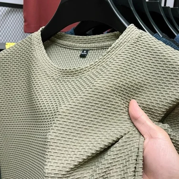 Heren T-shirt met korte mouwen, mesh, bamboe, ijszijde, casual, veelzijdige zomer, elastische afslanktop voor heren