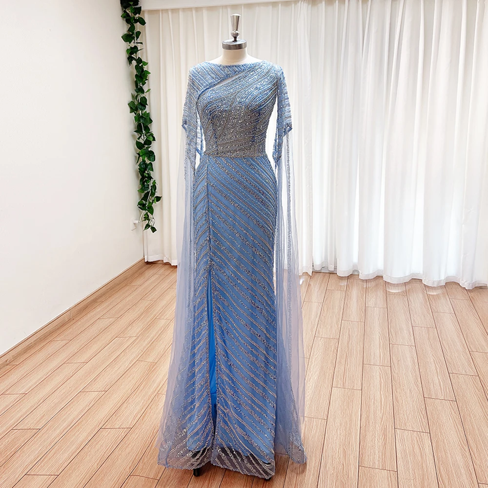

Alinovia Mermaid Evening Dress for Women Dubai 2025 Long Cape Sleeves Split Beaded Formal Prom Wedding Party Gown Customized