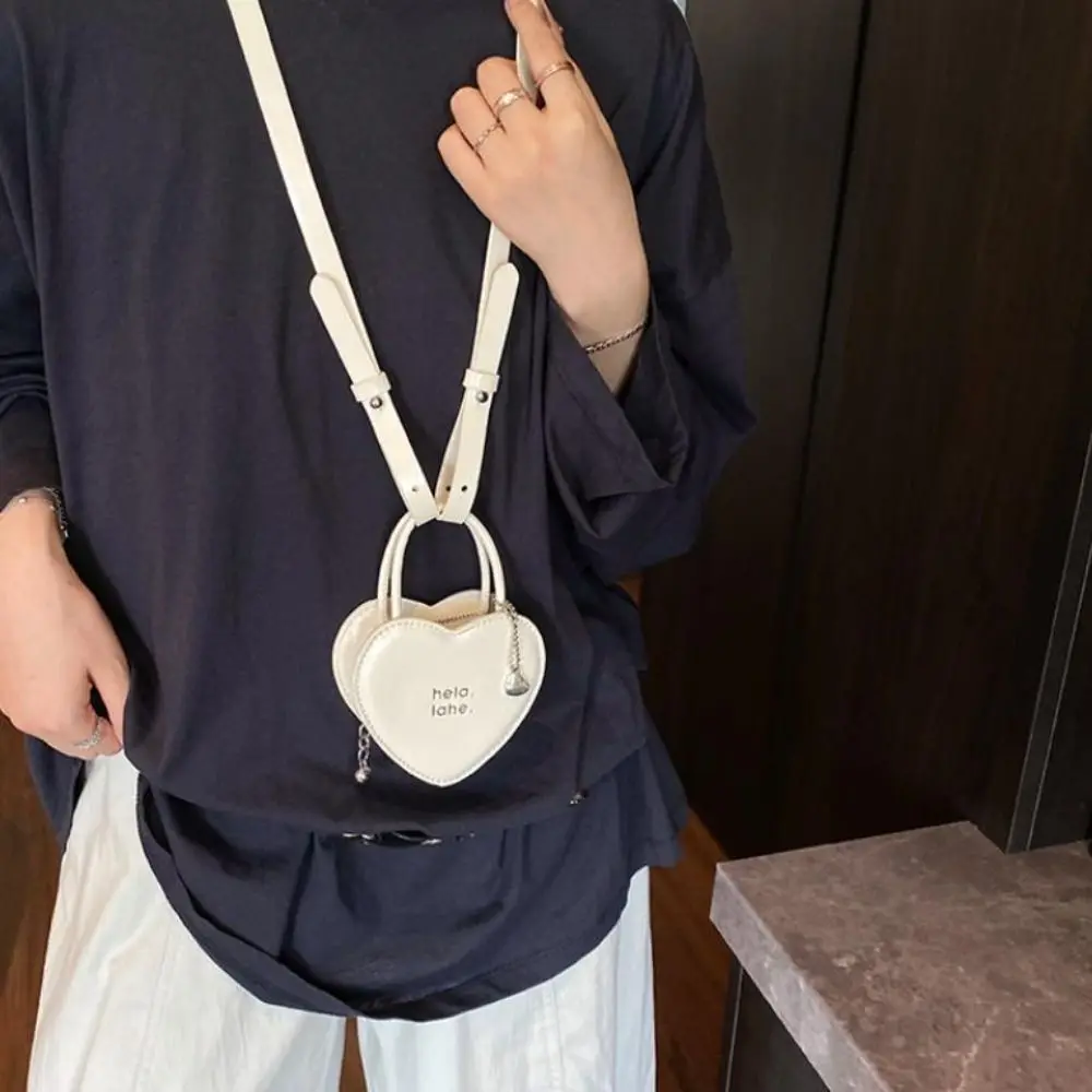 

Simple Solid Color Halterneck Heart Wallet Multifunction Cute Women Coin Purses Small PU Leather Shoulder Storage Bag Female