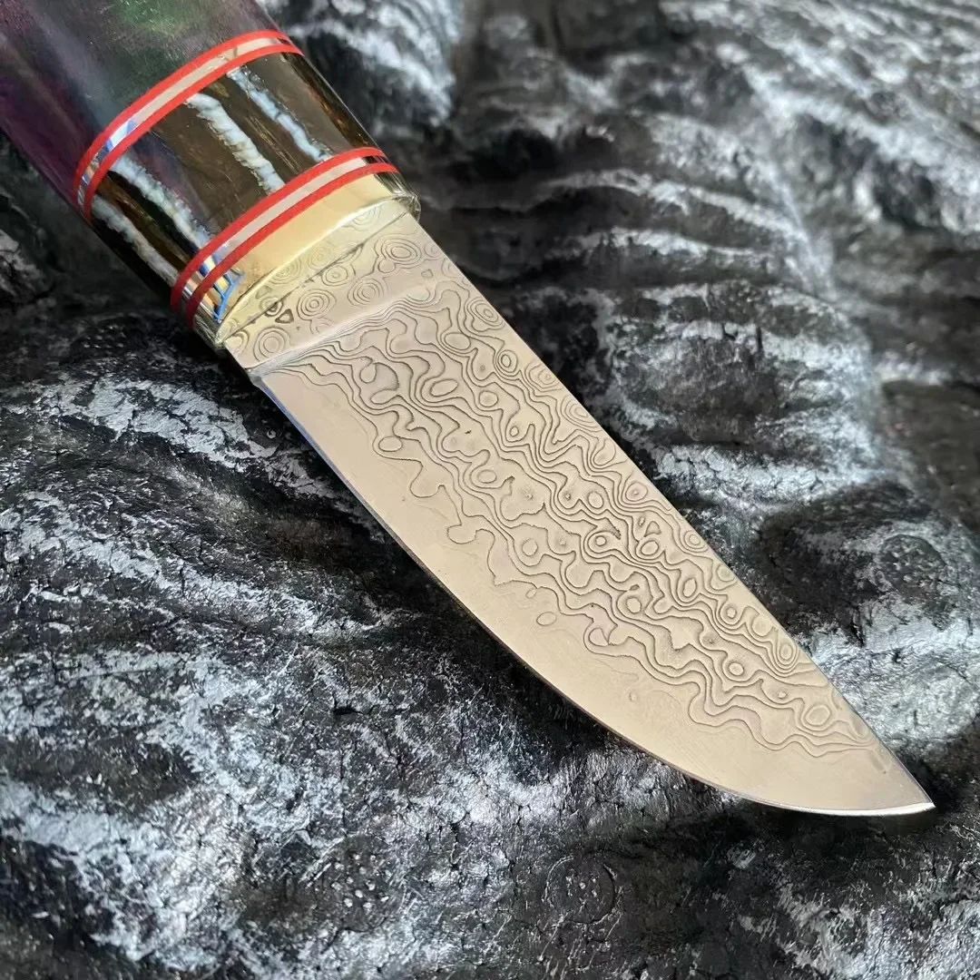 VG10 Damascus Steel Small Hunting Knife Hunter Mammoth Molars + Stable Wood Handle Fixed Blade Knife Collect Gifts For Men