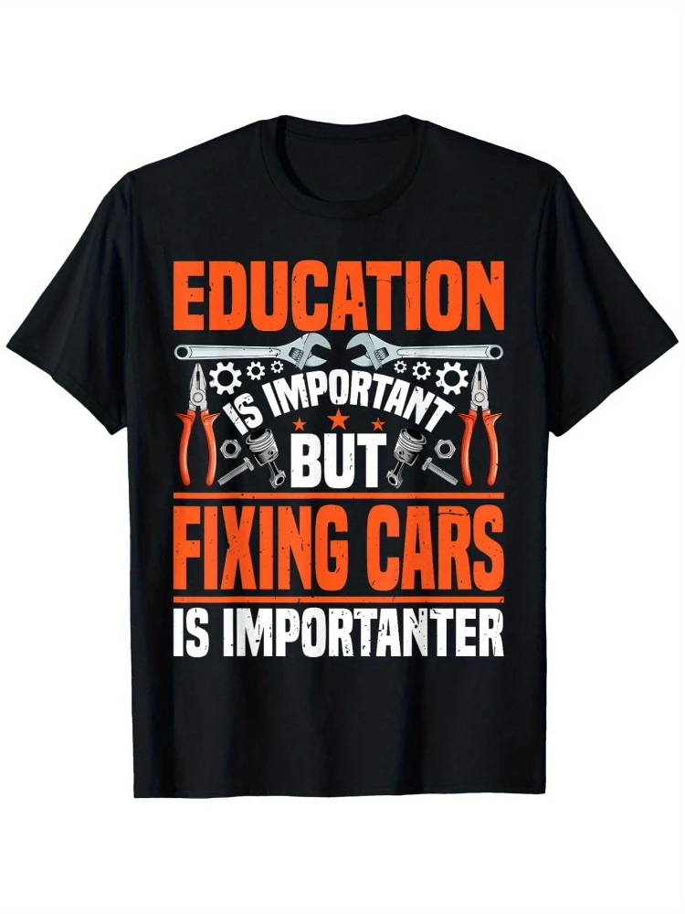 

Fixing Cars Is Importanter Mechanic Graphic with Automotive Tools Design-100% cotton round neck printed men's T-shirt.
