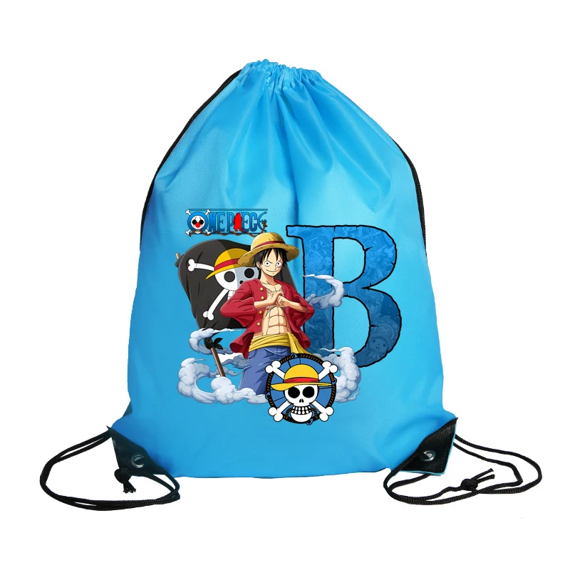 One Piece Man Drawstring Backpack Boy Waterproof Polyester Handbags Anime Cartoon Portable Garment Storage Bags Letters Gift Bag view 5