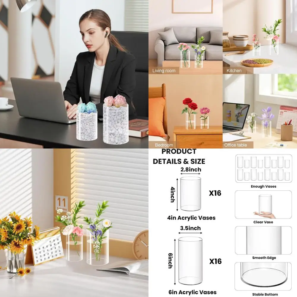 

Оптовые акриловые вазы-цилиндры – 32 шт. (16x6 дюймов и 16x4 дюймов) Прозрачные пластиковые вазы для дома, свадеб, офисных композиций