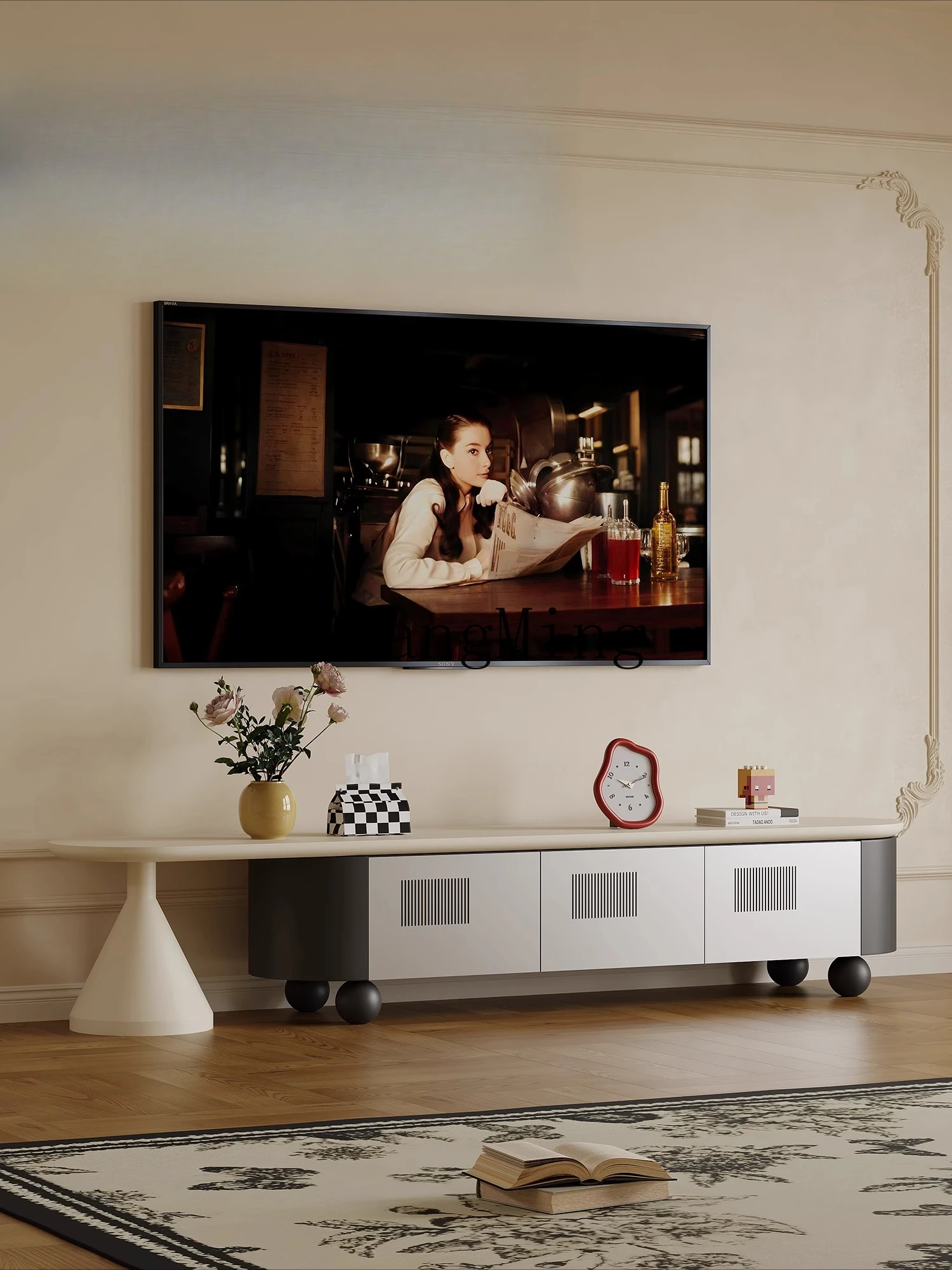 

CL Extendable TV Cabinet for Living Room, Home Use, Light Luxury, High-End Feel, Small Apartment, Creative TV Stand