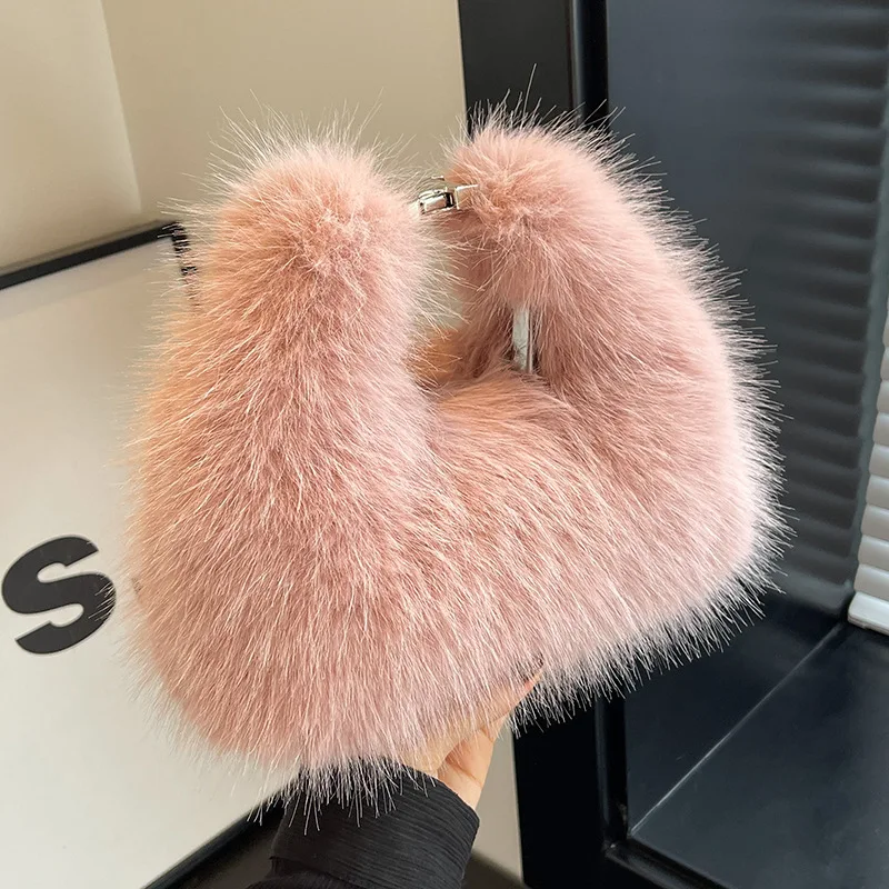 Winter Plush Bag Long Fur Handbag Women\'s Crossbody Bag Fashion Trend Shoulder Bag Large Capacity Fluffy Bag Purses and Handbags