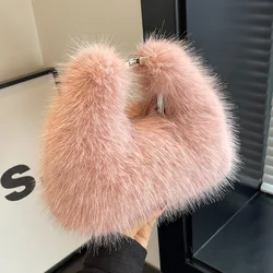 Sac à main en peluche de grande capacité pour femme, sac à bandoulière, sacs à main moelleux, sac à main en fourrure longue, tendance de la mode, initié, hiver