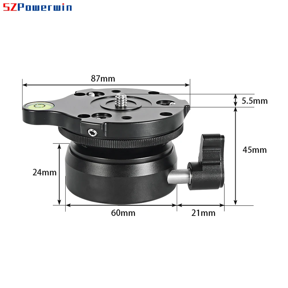 Powerwin Horizontal Adjustment Tripod Leveling Base Aluminum Alloy 1/4\