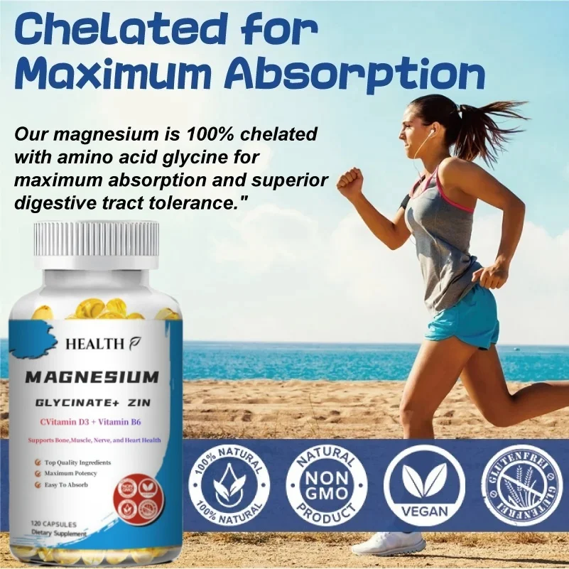 HEALTH High absorption magnesium glycine, 100% chelation, 500mg TRACCS, no buffering, non genetically modified, vegetarian