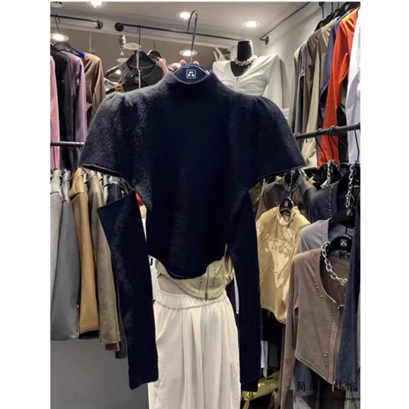 

Women's Slim Fit Knitted Top Bubble Sve f High Collar Detachable Sve Autumn New Sle Faionable Base Layer irt