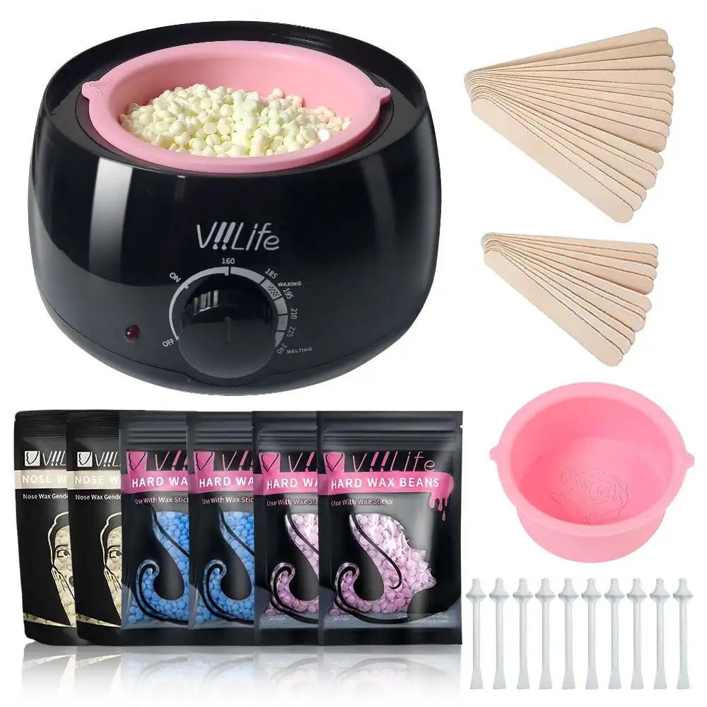 VIILIFE Waxing Kit Women Men Wax Warmer Hair Removal At Home With 6 Bags Beans Body Waxing For Eyebrows Nose Cheeks Arms Bikinis