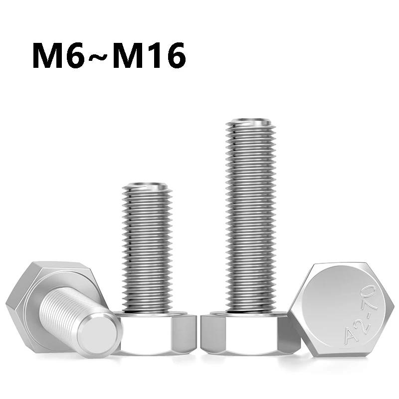 1~3Pcs 304 Stainless Steel Fine Thread Pitch Hexagon Head Bolt M6 M8 M10 M12 M14 M16 Hexagon Bolt Screw Metric Thread Fasteners
