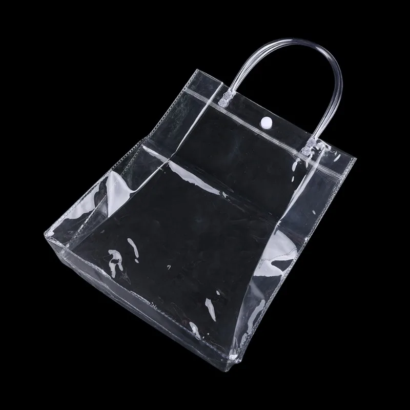 Buckle Opening Shopping Bag Rectangle PVC Handbag Simple Transparent Handheld Pouch Large Volume Cosmetics Clothes Storage Bags