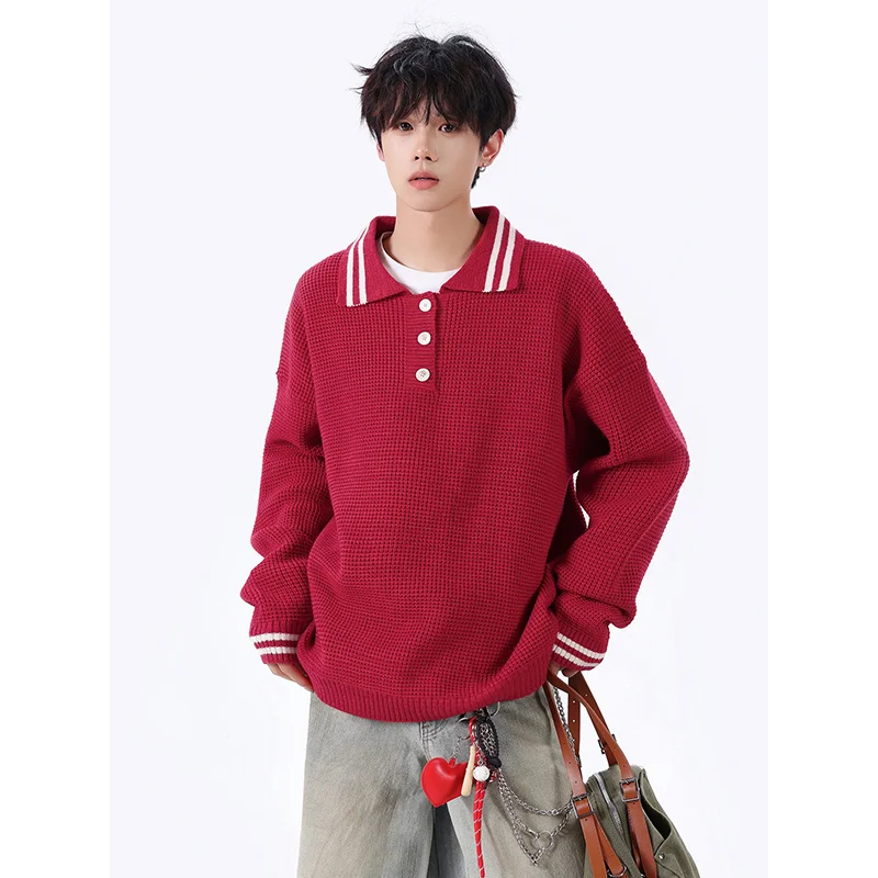 

Повседневный уличный свитер в стиле ретро с лацканами и длинными рукавами в полоску, контрастный повседневный модный топ