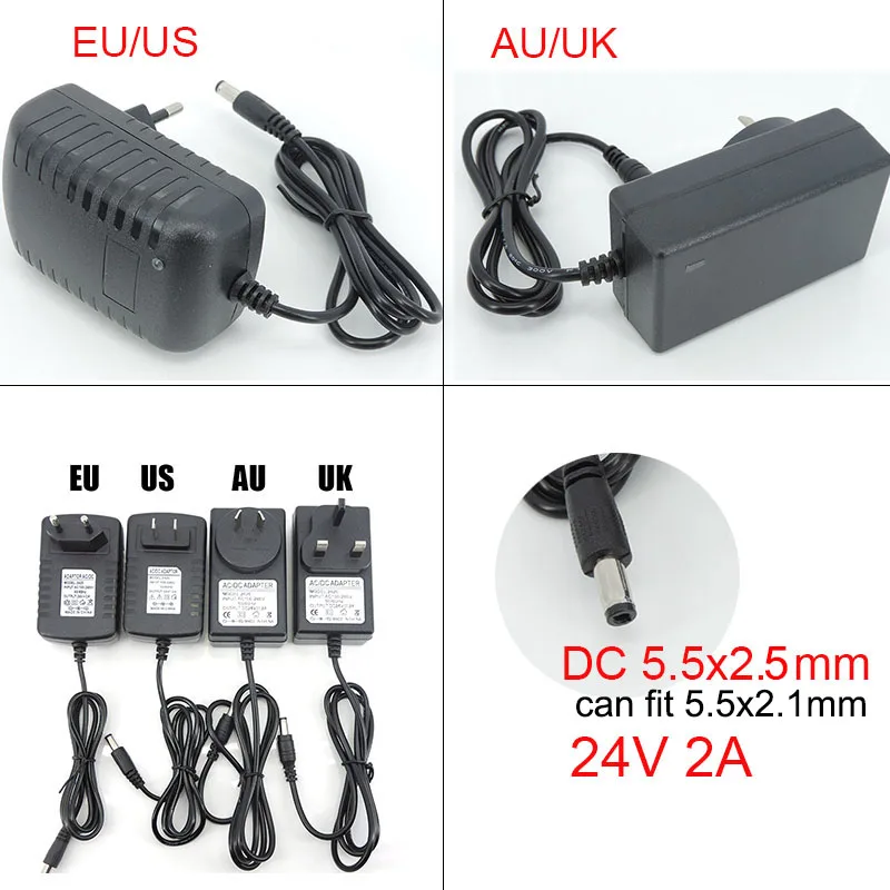 24v 2A Power Supply Adapter AC to DC 2000ma Converter EU US AU UK Transformer Charger For LED Strip Server