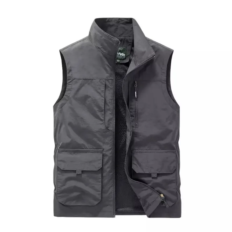 Spring and Autumn New Fishing Mesh Multi Pocket Tank Top for Men Outdoor Leisure Mountaineering Kam Shoulder Coat for Men