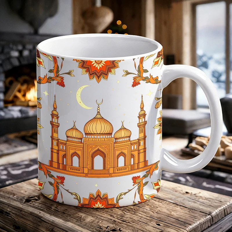 

1PCS Golden Mosque Illustration Ceramic Mug, Coffee Cup, Milk Cup, Office Tea Cup, Drinking Cup, Fade-Resistant,Gift for Friends