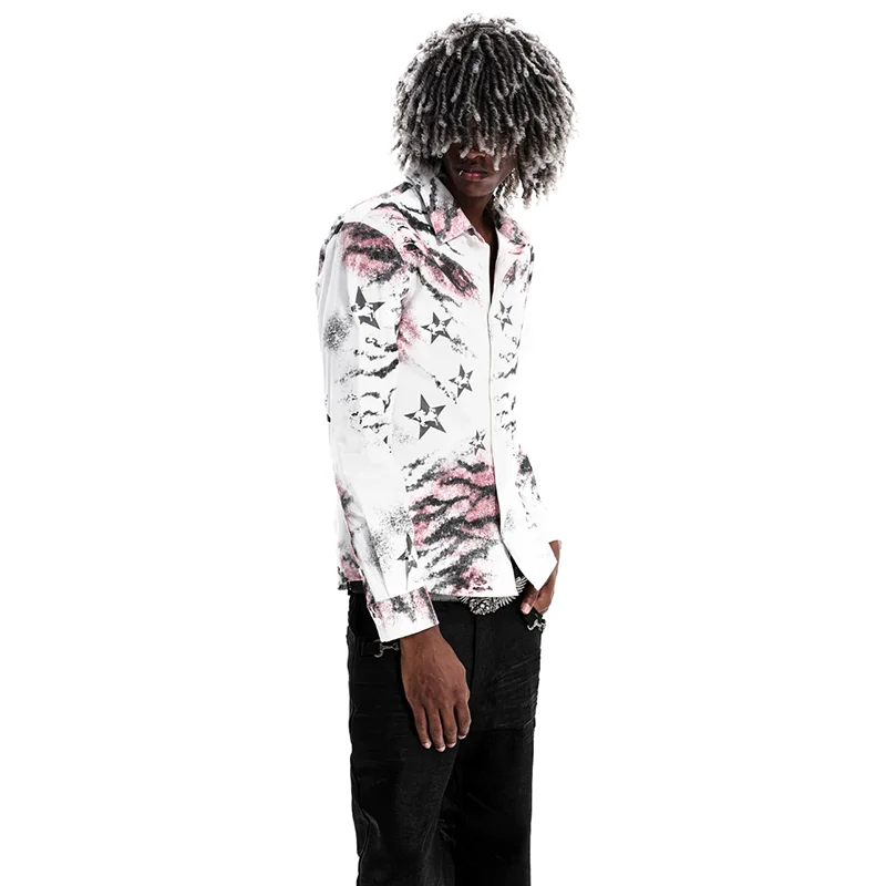 LUZHEN 2026 New Trendy Leopard Print Pentagram Pattern Tie-dyed Design Long Sleeve Shirts Men's Elegant Handsome Clothes JY8675