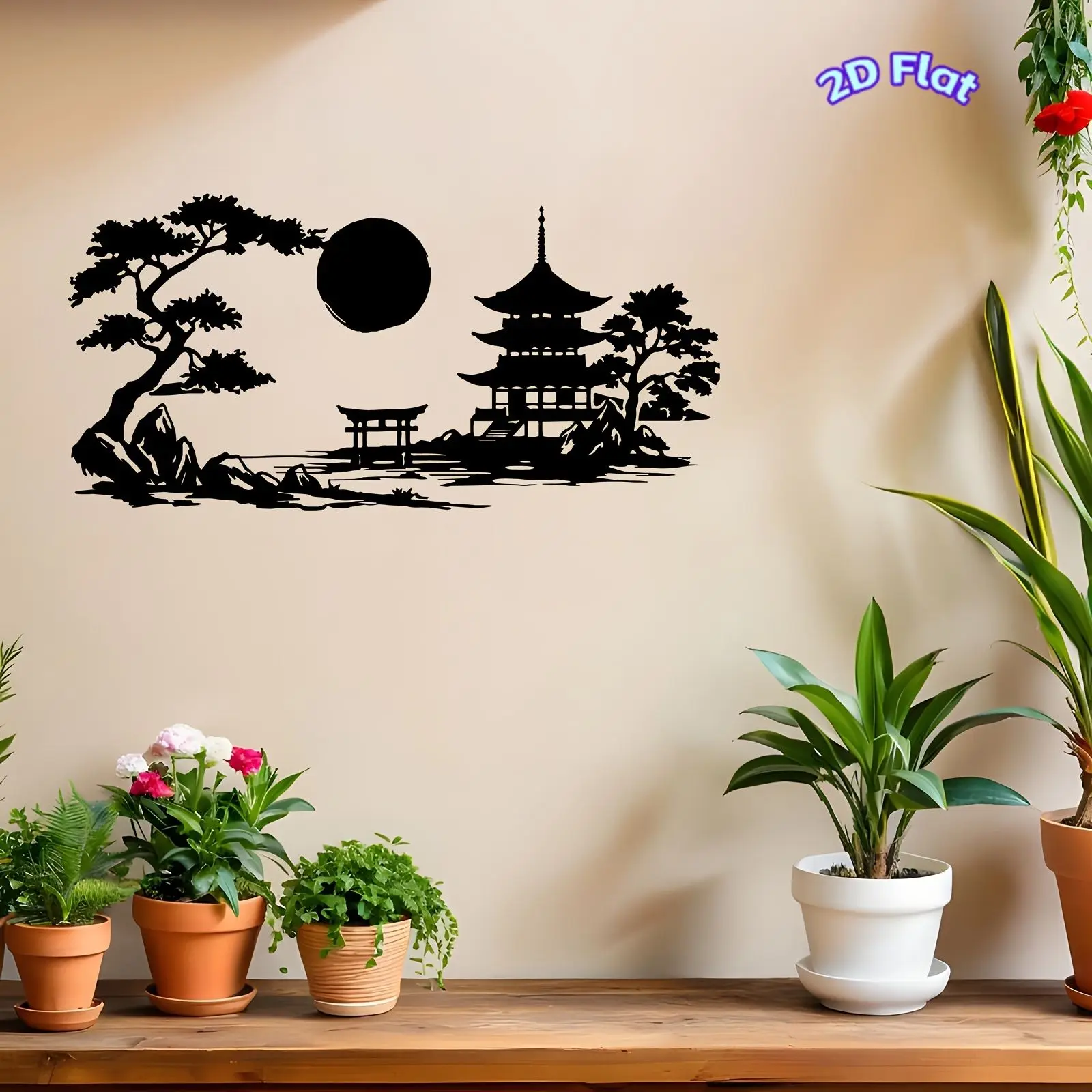 CIFBUY Japanese Pagoda Torii Gate Iron Wall Decor, Hollow Metal Oriental Landscape Wall Art Ornament for Home Decoration