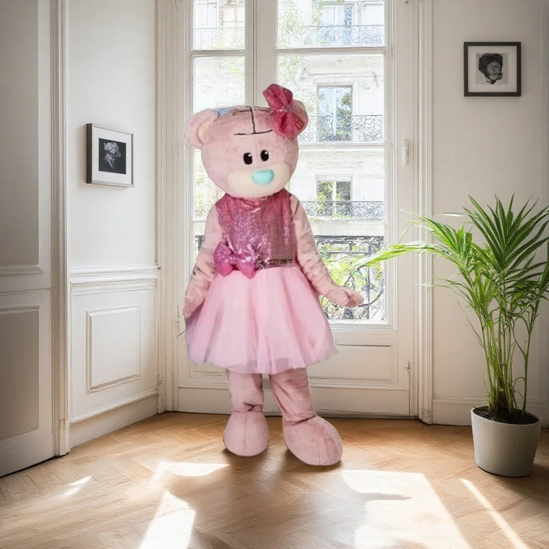 

New Cute Gray Pink Bear Cosplay Cartoon Mascot Costume Halloween Christmas Cartoon Character Outfits Advertising Carnival Adults