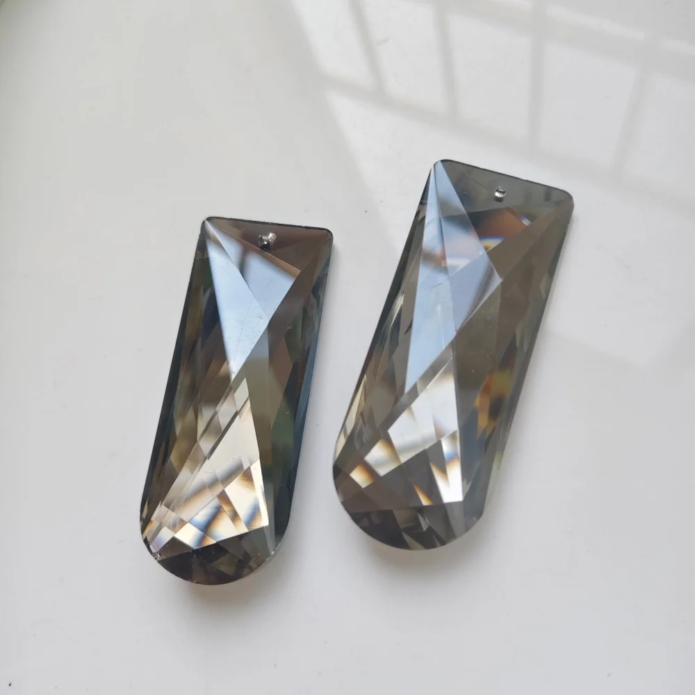 Camal 2PCS 76mm Smoke Gray Crystal Long Faceted Pendant Chandelier Suncatcher Prisms for Lighting Part Wedding Decor Accessories