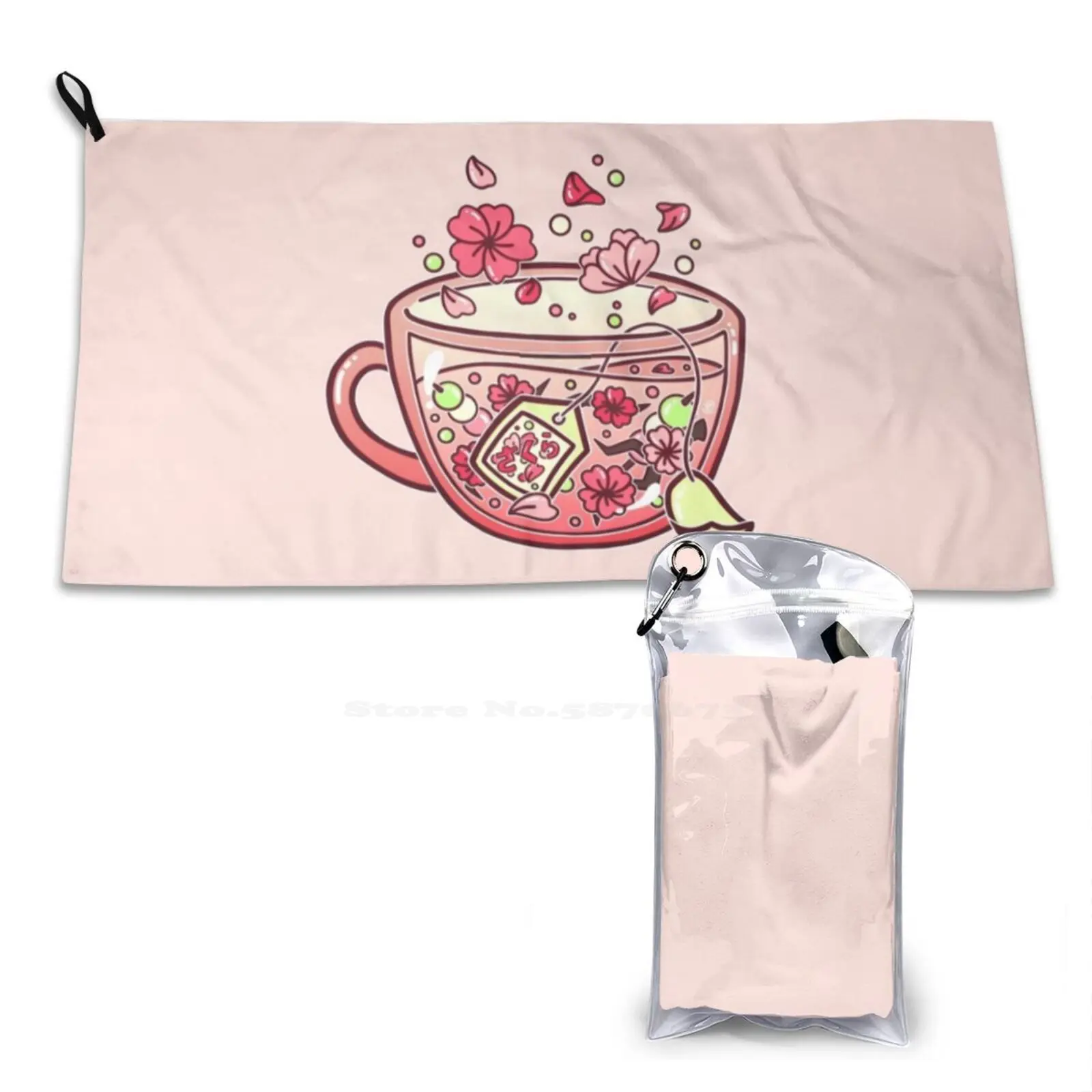 Glass Sakura Tea Soft Towel Quick Dry Beach Towel Teacup Tea Party Furisode Japanese Aesthetic Cherry Blossoms Cherry Blossom