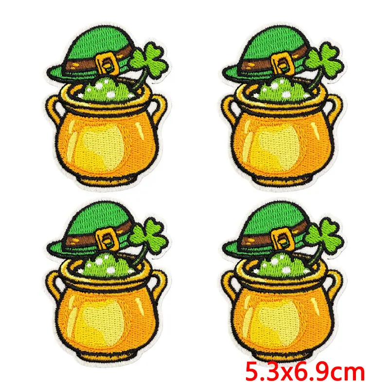 10PCS St Patricks Day Embroidery Patches Iron On Shamrock Leprechaun Beer Appliques For Clothing Bags Diy Craft Decor