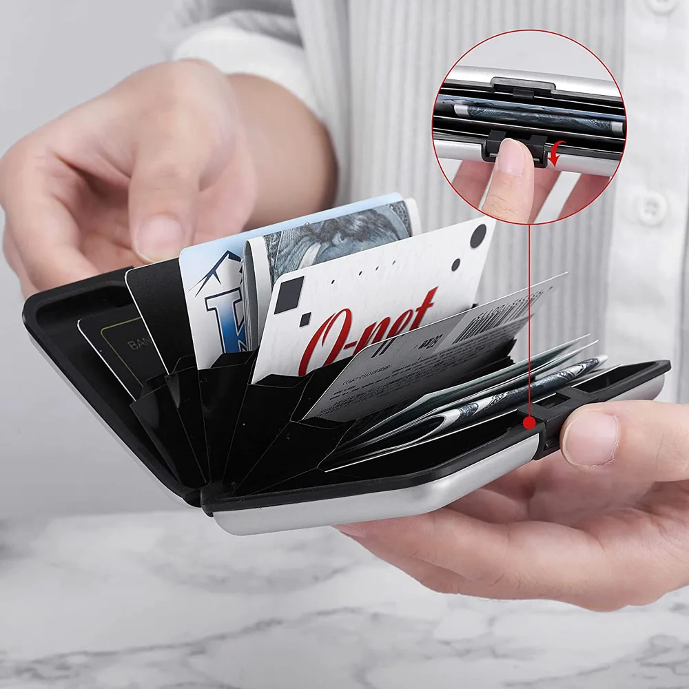 Portamonete porta carte di credito porta carte di credito con blocco RFID in metallo e alluminio da uomo e donna
