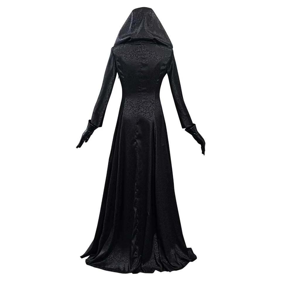 cultofmoon Bela Dimitrescu Robe de cosplay médiévale, gothique, rétro, à capuche, noire, manches cultofmoon Bela Dimitrescu Robe de cosplay médiévale, gothique, rétro, à capuche, noire, manches