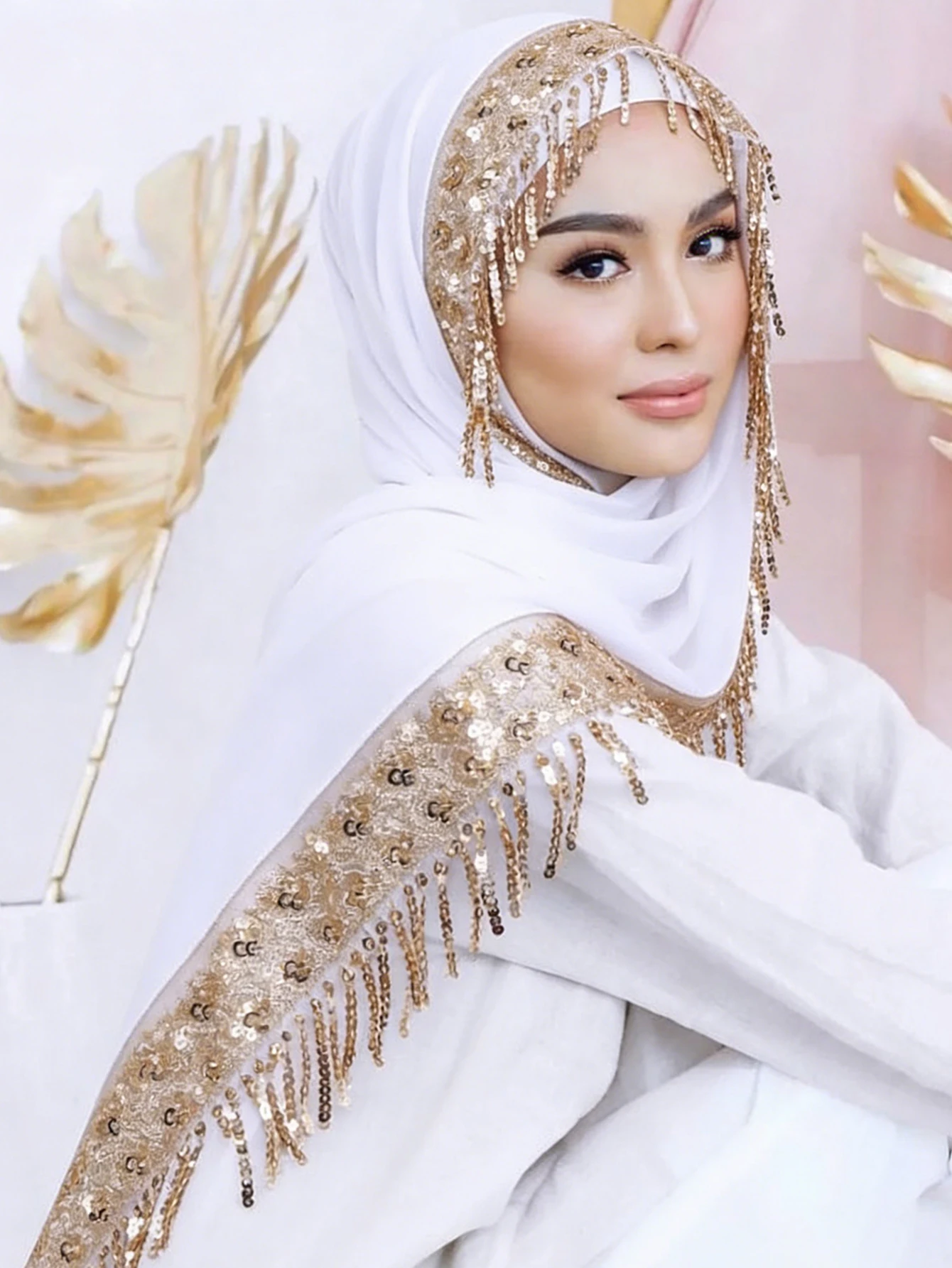 

Luxury Sequin Tassels Hijab Chiffon Shawls Muslim Women Headscarf Plain Long Scarf Ladies Head Wrap Wedding Ramadan Eid