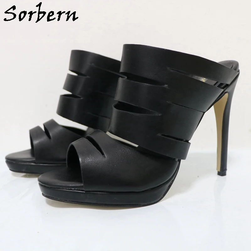 

Sorbern Black Matte Women Slippers High Heel Stilettos Open Toe Slides Summer Shoes Slip On Sandals Custom Colors
