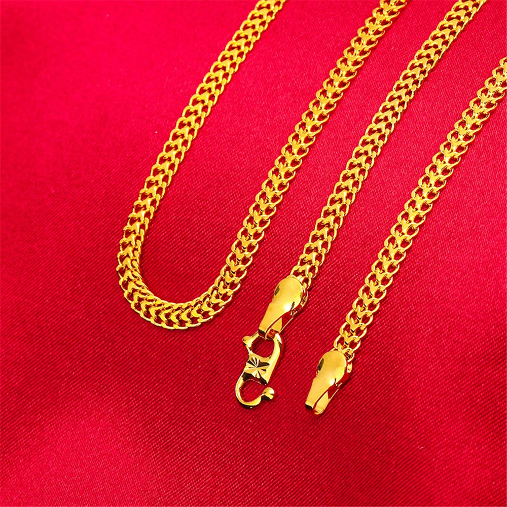 Yellow Gold Plated Jewelry Sets For Women 5mm Weaver Chain Necklace Bracelet 2pcs Jewellery Accessories Set Party Gifts Bijoux