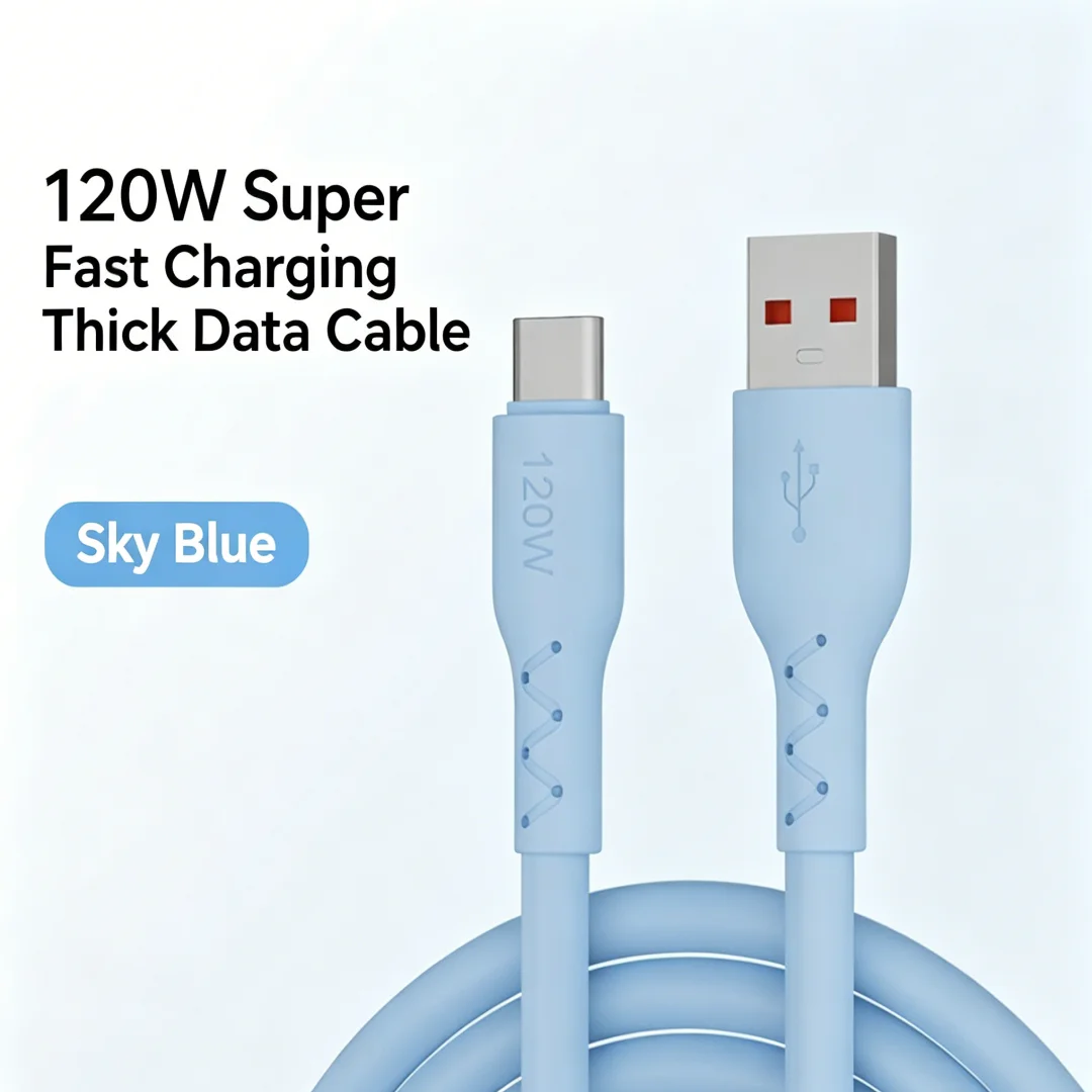 120W 6A USB A to Type C Soft Silicone Charging Cable 1M 1.5M 2M Optional Durable Unbreakable Charge & Data Transfer Cord