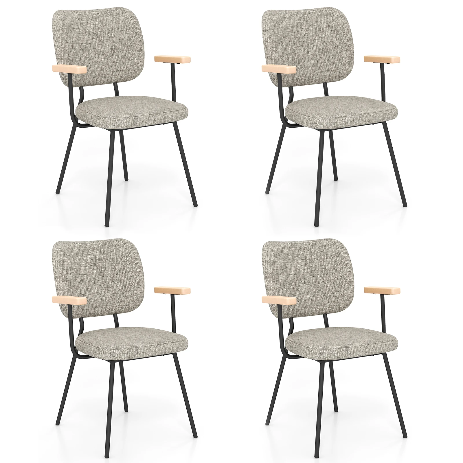 Set of 4 Modern Linen Fabric Dining Chairs Padded Kitchen Accent Armchair Grey