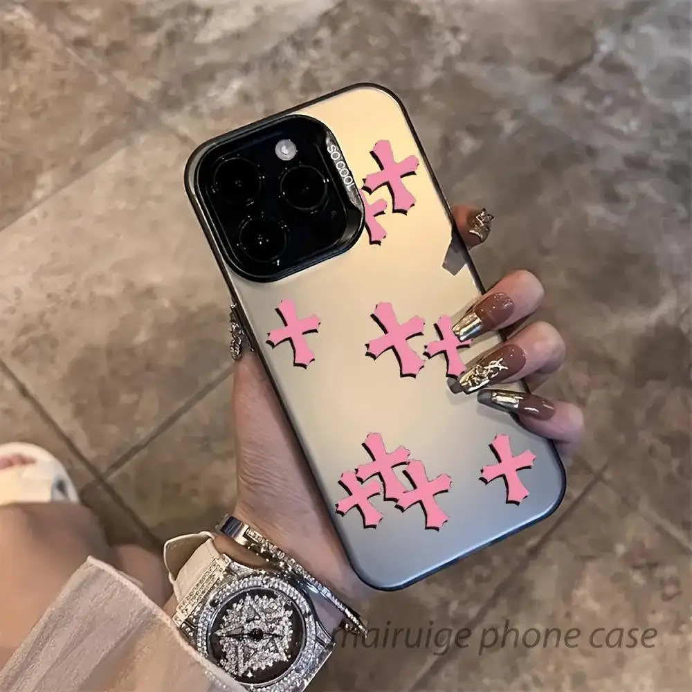 

Cool Pink Cross Design Phone Case anti-slip and shockproof phonecase suitable for iPhone 16 15 14 13 12 11 Pro Max plus mini se