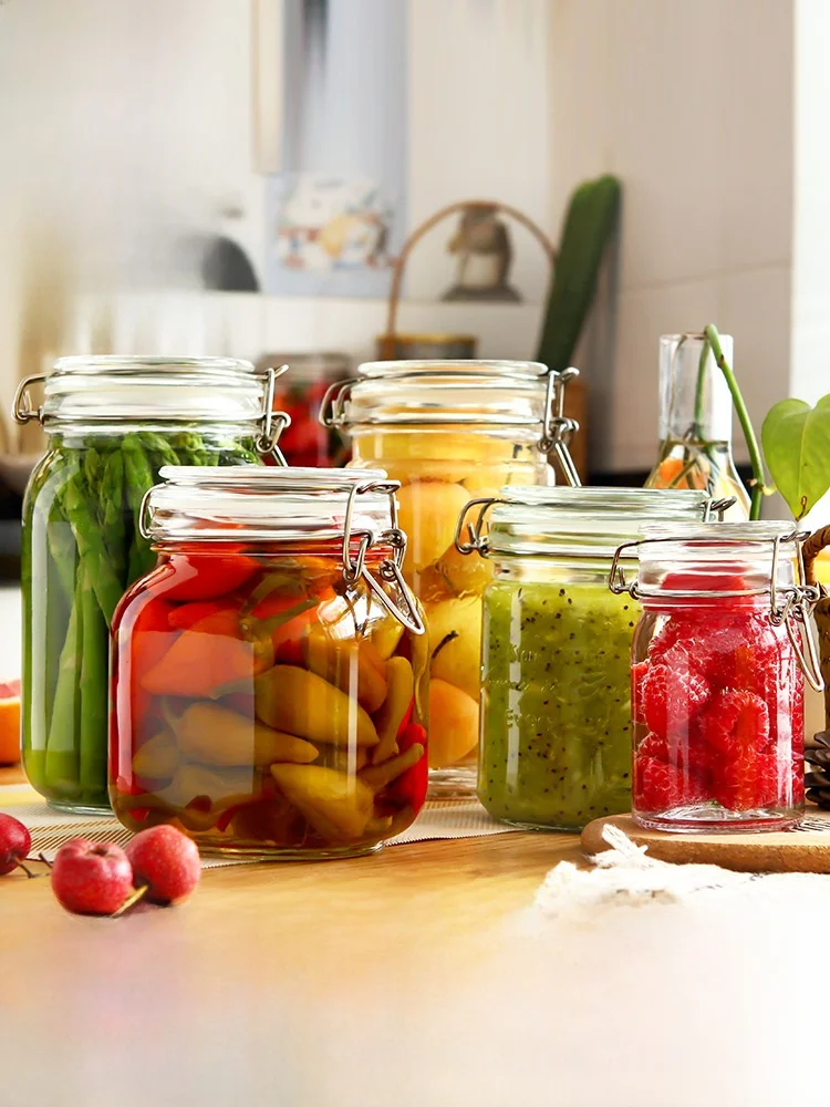 Scybe-tarro de vidrio hermético, contenedor de almacenamiento, botella de miel, ciruela, vino, leche, poer, almacenamiento de dulces, botella de vidrio de abeja redonda para Cocina