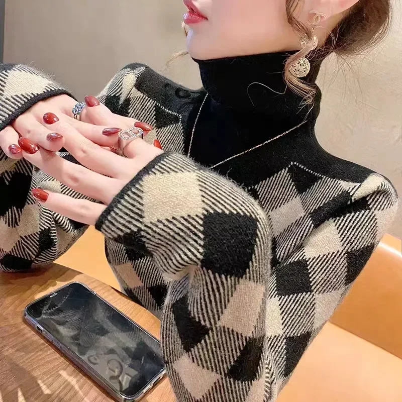 2024 New Autumn and Winter Retro Slimming High Neck High-end Sweater Base Fashionable Stylish Minimalist Explosive Women's Top