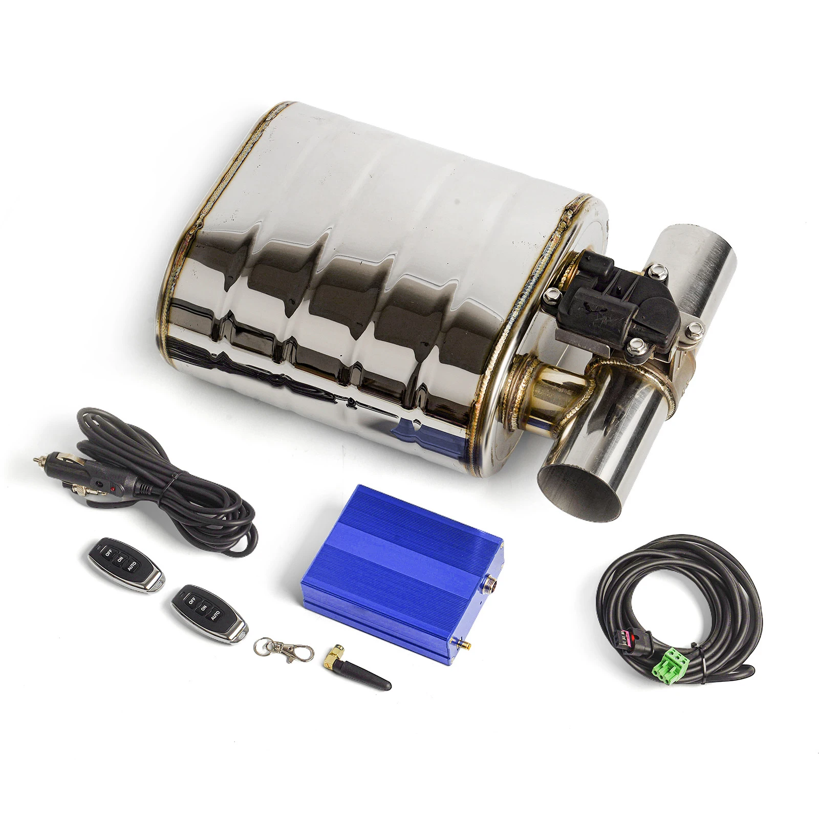 

Universal 2/2.5 Inch Exhaust Muffler Single Inlet Single Outlet T Type Electric Muffler Pump Cutout Valve Control Sets NEW