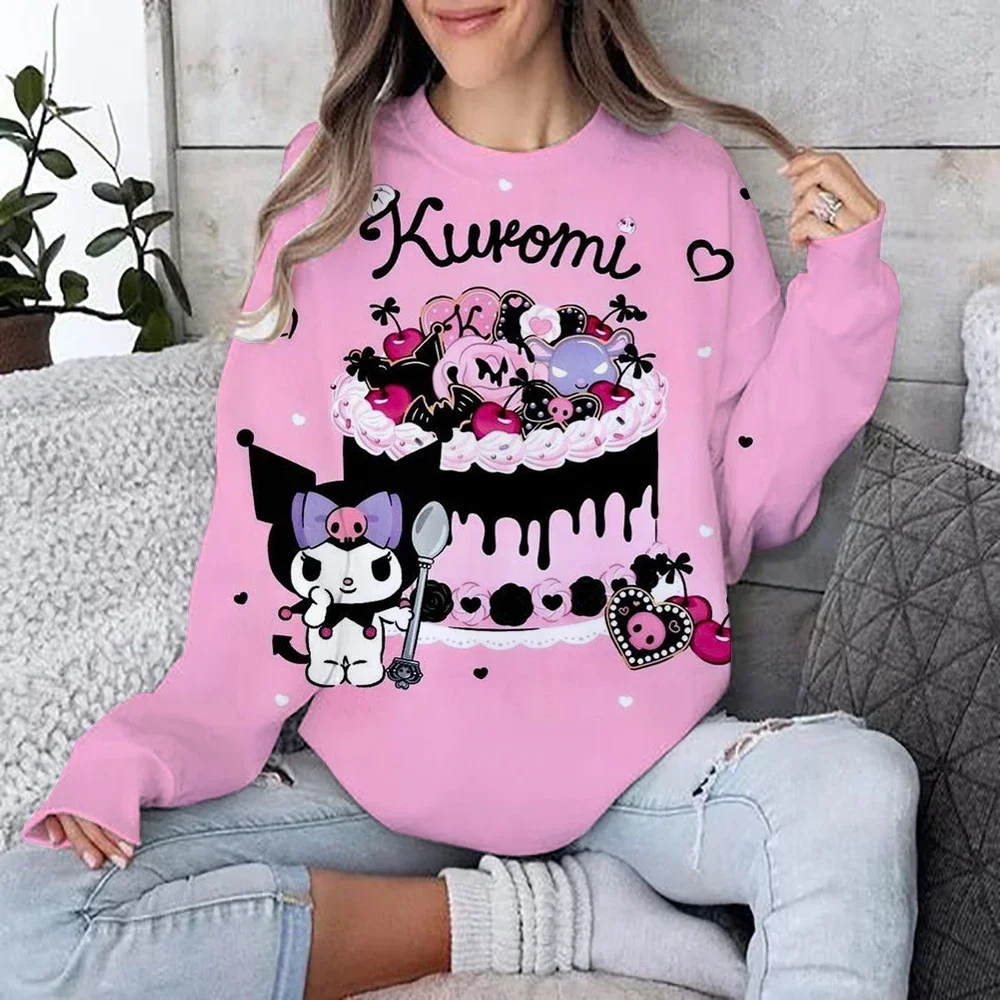 شعبية Kuromi مرحبا كيتي عيد الميلاد طباعة البلوفرات المرأة أزياء لون نقي س الرقبة مقنعين هوديي الخريف الشتاء