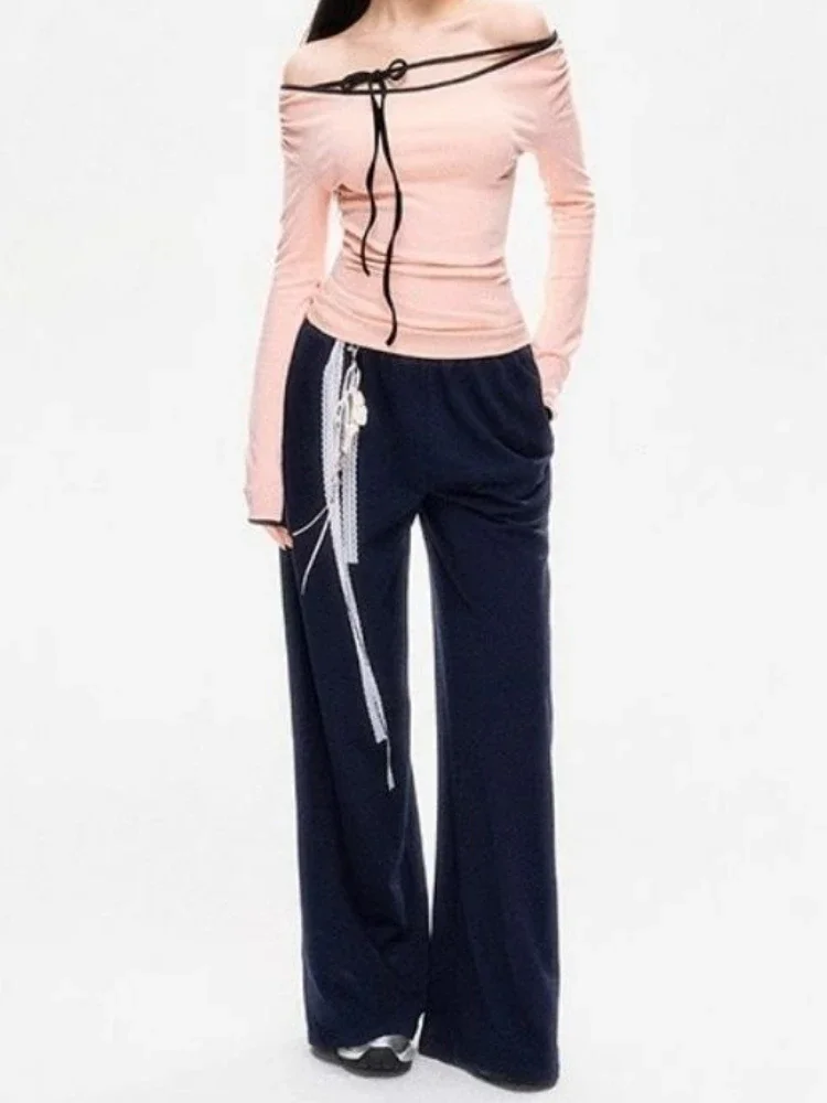 Slash neck y2k estética bodycon tshirts streetwear bandagem feminina recortada grunge camisas vintage harajuku básico plissado camiseta