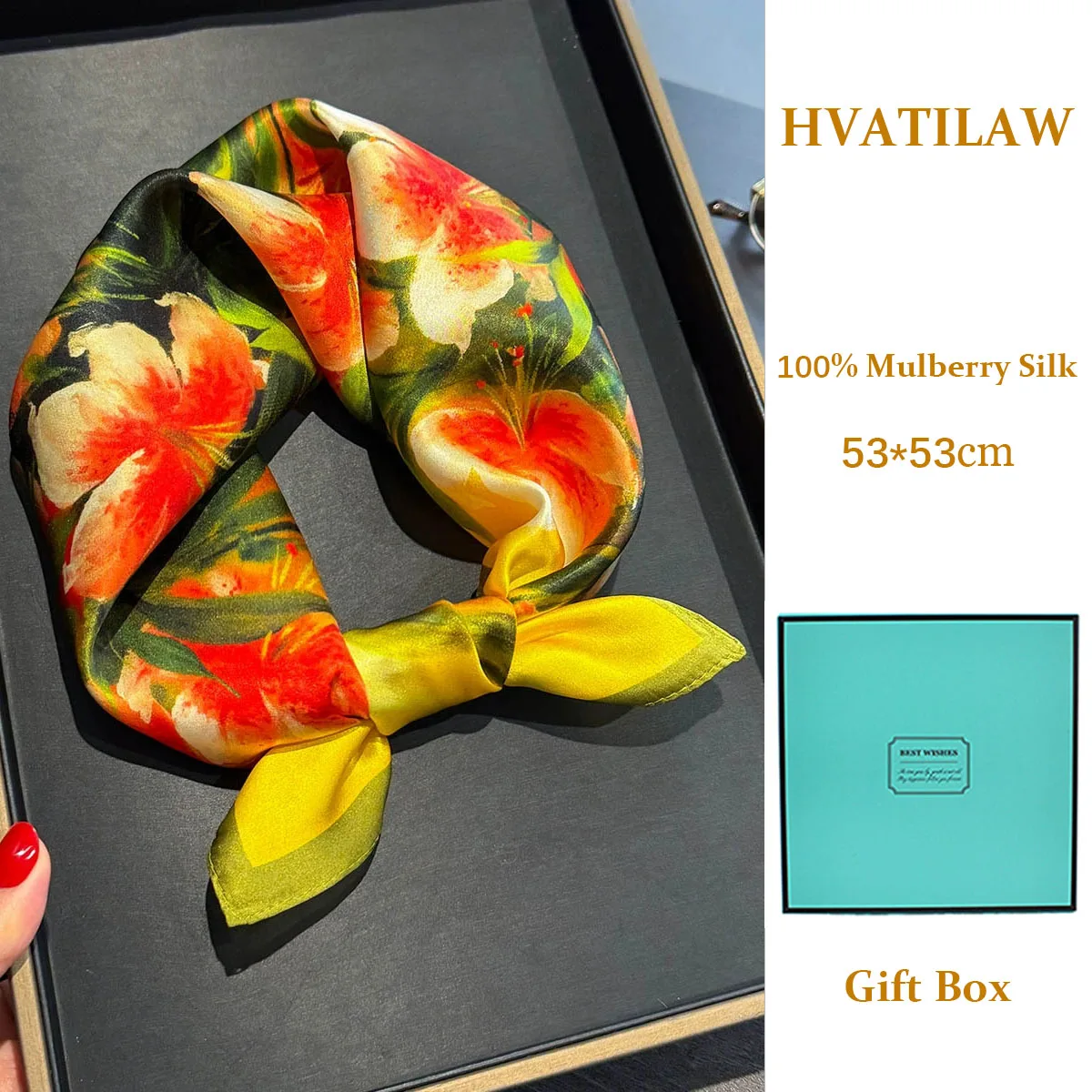

100% Real Silk Scarf Thin Light Sun Protection Neckerchief Square Scarves Shawl Wrap Women Decorative Hair Band Mulberry Bufanda