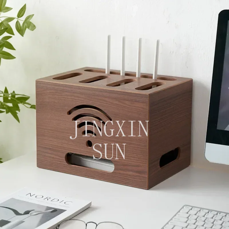 WiFi Router Storage Box Large Capacity Set-top Case Optical Cat Storage Rack Solid Wooden Wire, Large Organization Box