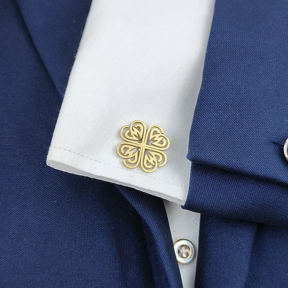 Gemelos de flores a la moda para hombres, elegantes gemelos de traje de negocios con flores de Iris de acero inoxidable, joyería para hombres al por mayor