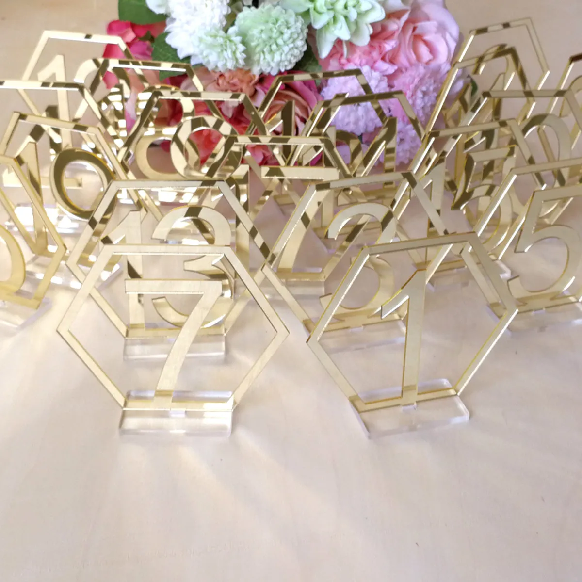 

1-20 Wedding Table Numbers Acrylic Mirror Silver Gold Customizable Font Color Elegant Placeholders Stands Cards for Wedding